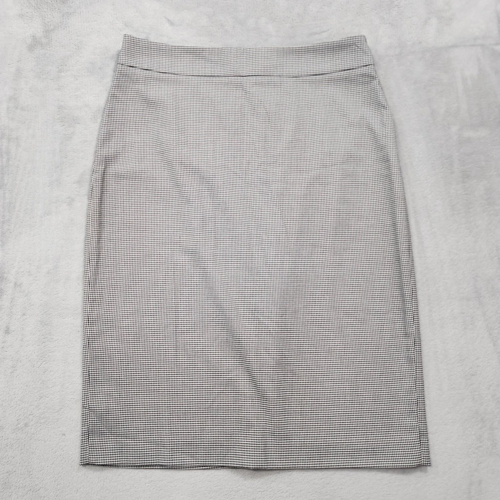 Zara Basic Skirt Womens L Black Houndstooth Pencil Back Zip Stretch Office